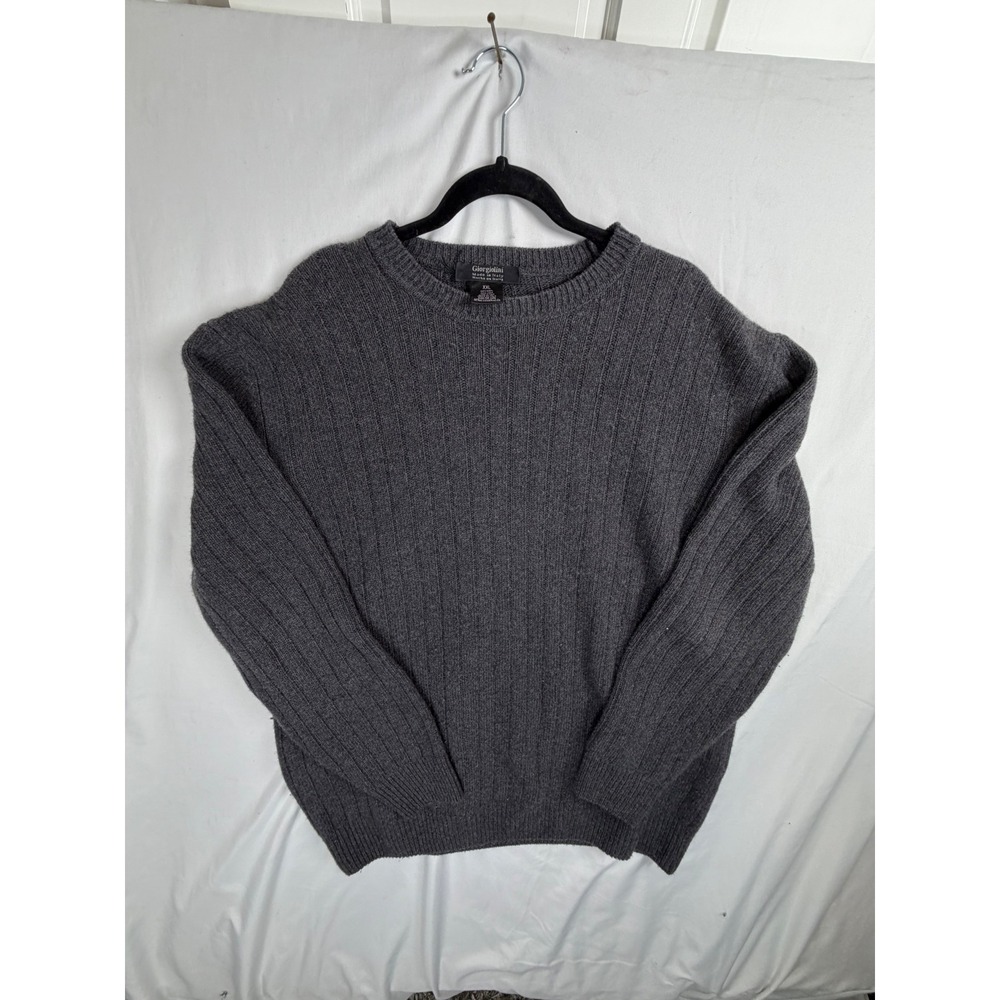 Giorgiolini Wool Sweater XXL Gray Ribbed Knit Crewneck Made in Italy